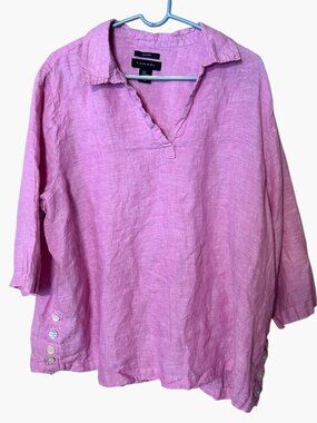 Tahari 100% Linen Pink Popover Tunic Top Plus Size 2X Lagenlook